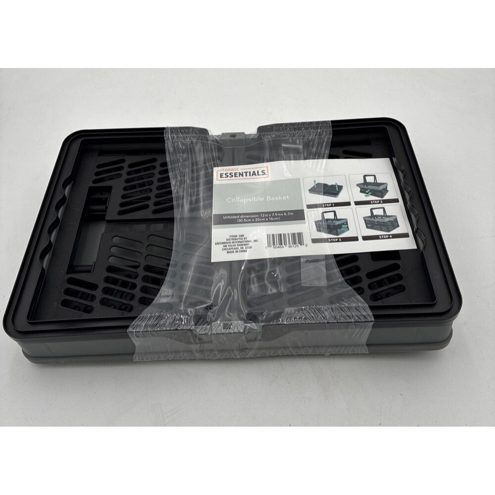 Storage Essentials Collapsible Basket 12" ×7.9" × 6.3 Inch, black, Gray